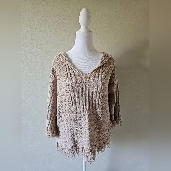 Trina Turk Light Tan Knit Half Sleeve Hooded Sweater Top - Picture 1 of 4